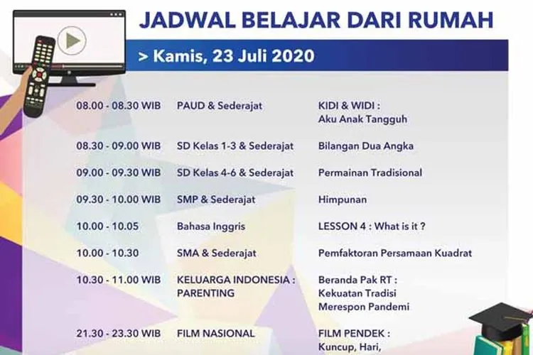 Jadwal Belajar dari Rumah TVRI Kamis 23 Juli 2020. (Twitter TVRI)