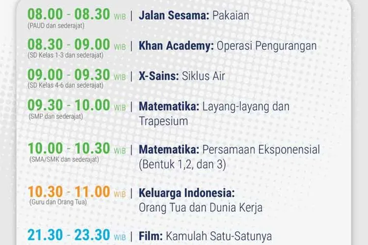 Jadwal Belajar dari Rumah TVRI, Selasa 2 Juni 2020. (Twitter Kemendikbud)