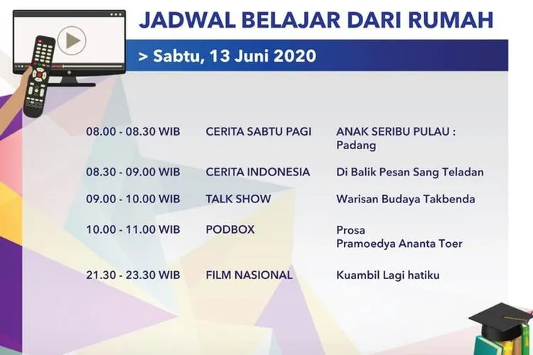 Jadwal Belajar dari Rumah TVRI Sabtu 13 Juni 2020. (Twitter TVRI)
