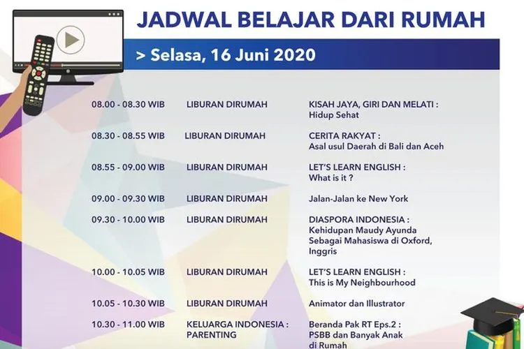 Jadwal Belajar dari Rumah TVRI Selasa 16 Juni 2020. (Twitter TVRI)
