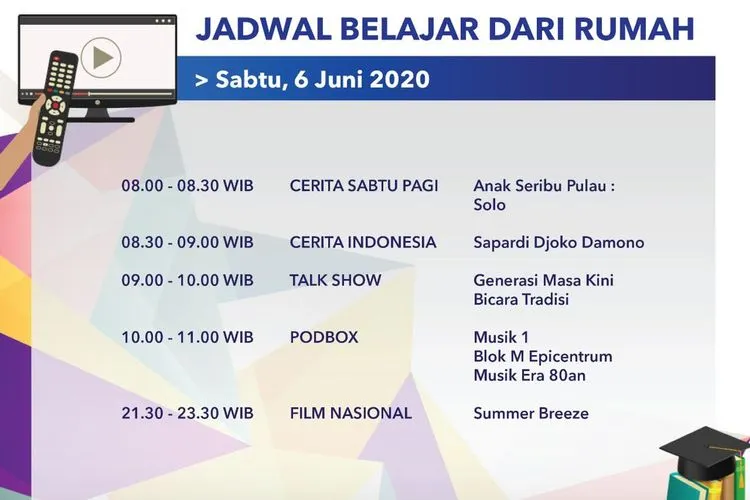 Jadwal Belajar dari Rumah TVRI Sabtu 6 Juni 2020. (Twitter TVRI)