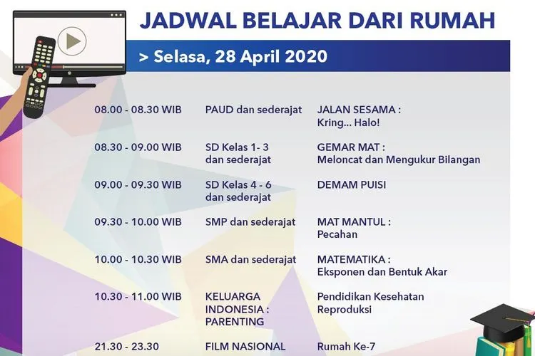 Jadwal Belajar dari Rumah TVRI Selasa 28 April 2020. (Twitter TVRI)