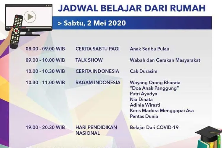 Jadwal Belajar dari Rumah TVRI Sabtu 2 Mei 2020. (Twitter TVRI)