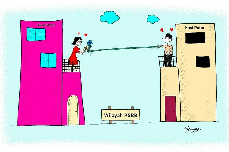 [Ilustrasi] Jaga Jarak, Tapi Cinta Tetap Dekat saat PSBB (Ayosemarang.com/karya Sui Khiong)