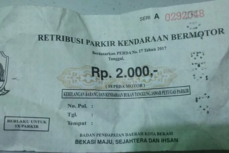 Ilustrasi - karcis parkir Kota Bekasi/reaksinasional.com