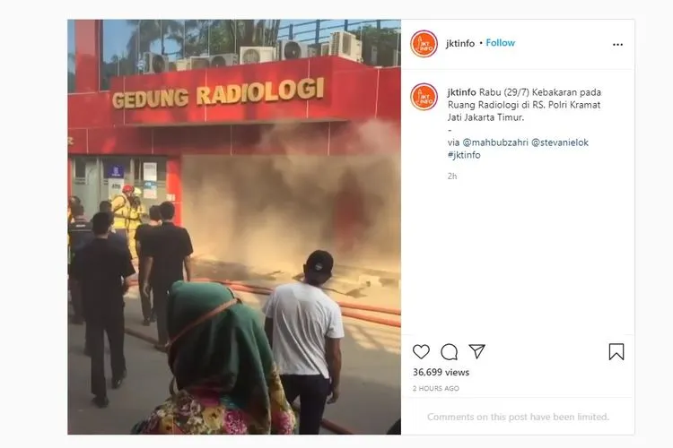 Kebakaran di RS Polri Kramat Jati/ instagram: @jktinfo