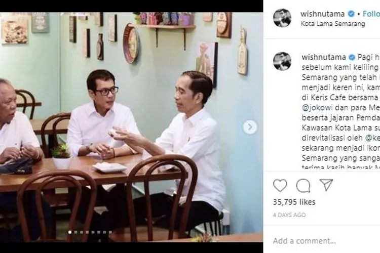 Wishnutama dan Presiden Joko Widodo saat berada di Keris Cafe, Semarang. (Instagram/@wishnutama)
