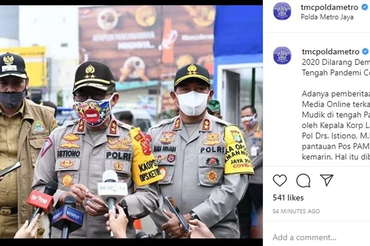 Kepala Korp Lalu Lintas Polri, Irjen Pol Istiono (tengah). instagram: @tmcpoldametro