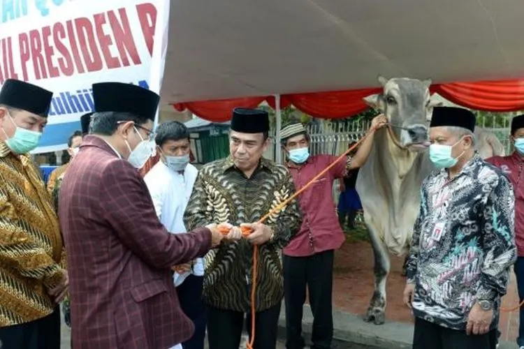 Menteri Agama Fachrul Razi mewakili Presiden Jokowi menyerahkan hewan kurban kepada panitia di Masjid Istiqlal, Jakarta Pusat, Kamis (30/7/2020). (Foto dok. Biro Pers Sekretariat Presiden)