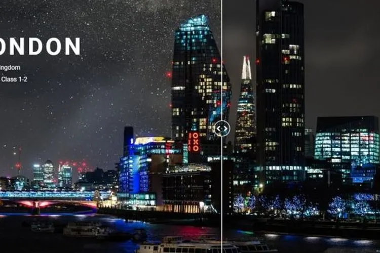 Langit malam di London setelah (kiri) dan sebelum (kanan) lockdown. [Underluckystars]