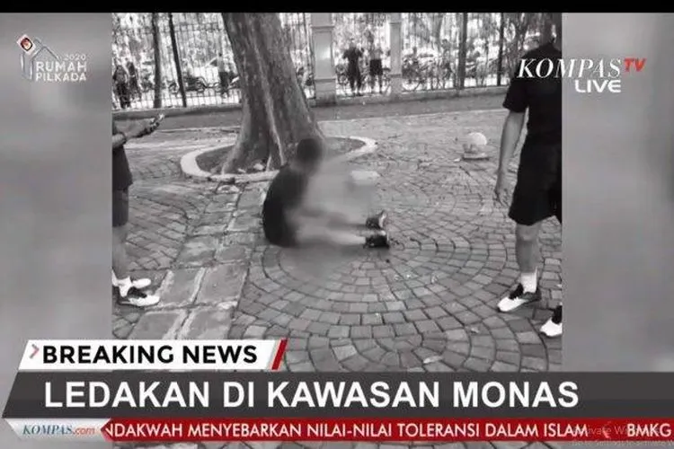 Potongan gambar yang ditayangkan stasiun Kompas TV dari lokasi ledakan di Monas. (Tribunnews)