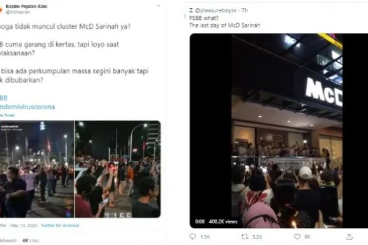 Warganet mengomentari orang-orang yang berkumpul saat penutupan McDonalds Sarinah (Twitter)