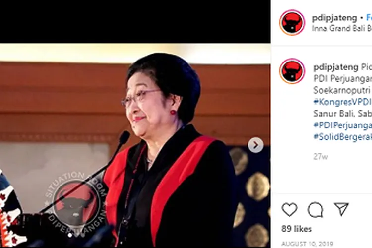 Ketua Umum PDI Perjuangan Megawati Soekarnoputri saat menutup Kongres V PDI Perjuangan di Grand Inna Sanur Bali, Sabtu (10/8/2019). (instagram: @pdipjateng)
