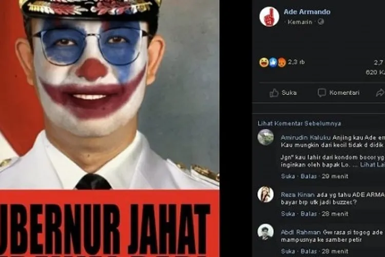 Meme Gubernur Anies Baswedan dirias mirip tokoh antagonis Joker (Facebook Ade Ramando/Suara.com)