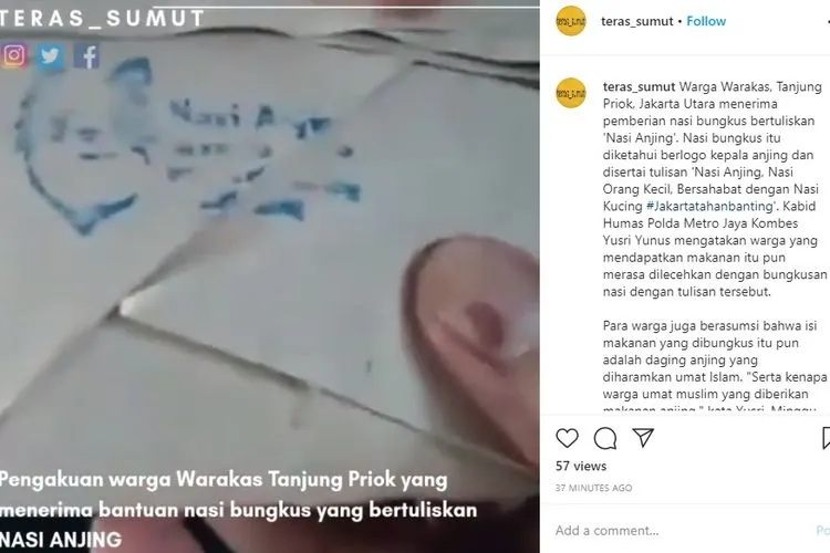 Warga Tanjung Priok heboh ada pembagian nasi anjing. instagram: @teras_sumut