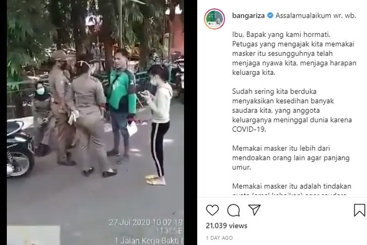Pengemudi ojol yang memaki Satpol PP perempuan di Jaktim karena ditegur tak bermasker menjadi perhatian Wakil Gubernur DKI Ahmad Riza Patria / instagram: @bangariza