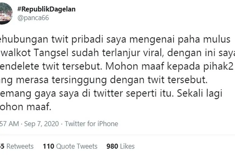 permintaan maaf Politikus Demokrat Panca/ twitter