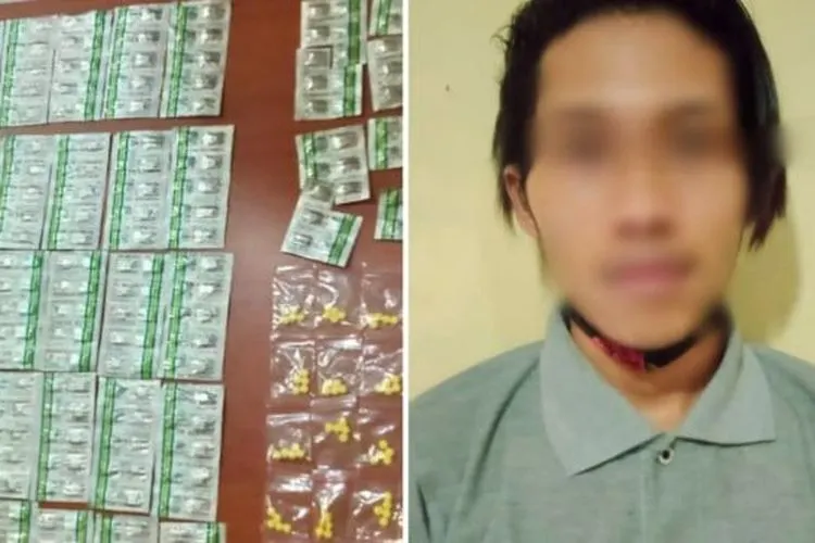 M (23), pemuda asal Aceh, ditangkap polisi setelah kedapatan mengedarkan obat terlarang jenis Tramadol dan Heximer di wilayah Kota Serang. [Ist]