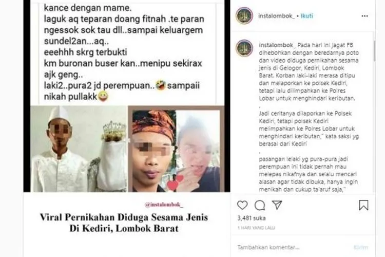 Viral pernikahan sejenis di Lombok Barat (Instagram)