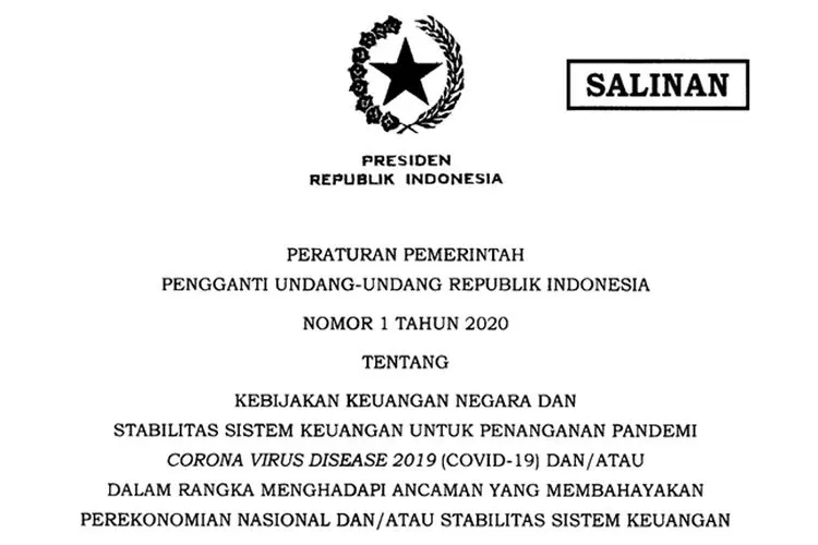 Perppu nomor 1 tahun 2020
