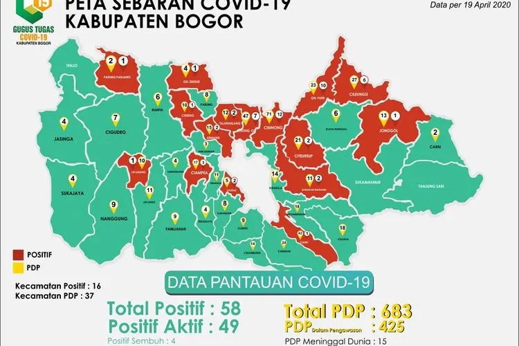 Peta sebaran Covid-19 di Kabupaten Bogor. ( covid-19.bogorkab.go.id )