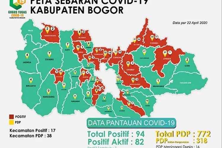 Peta sebaran kasus COVID-19 di Kabupaten Bogor