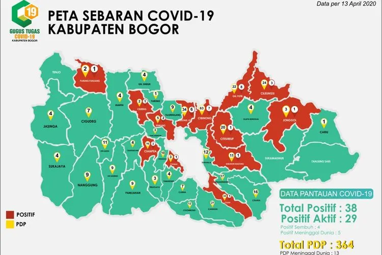 Peta Sebaran Covid-19 Kab Bogor 13 April 2020 (dok)