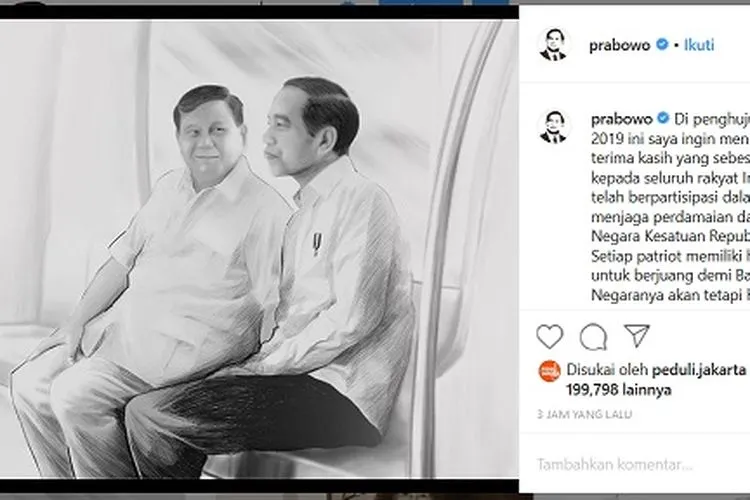 Unggahan Foto Sketsa Prabowo dan Jokowi (Instagram Prabowo Subianto)
