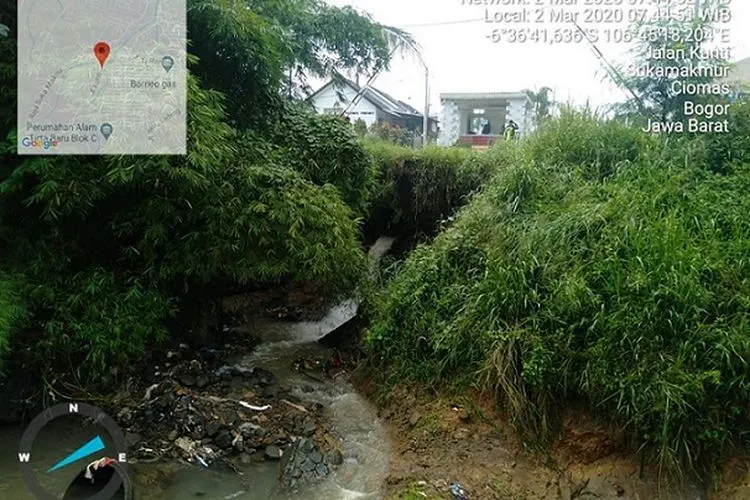 TKP remaja hanyut di Sungai Ciapus, Ciomas, Jawa Barat. (Dokumentasi Kantor Pencarian dan Pertolongan Jakarta)