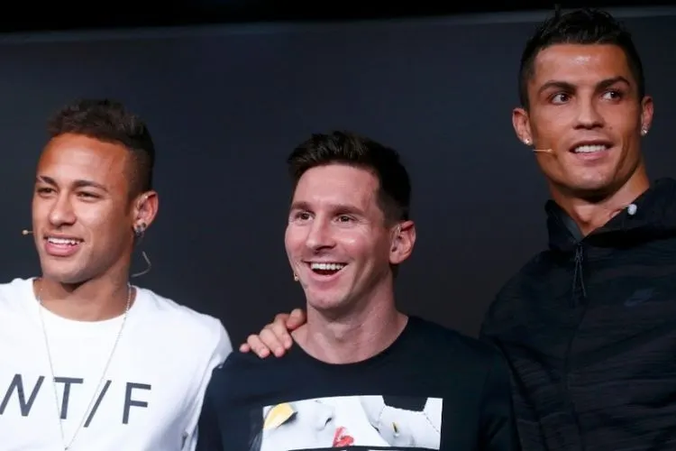 Neymar (kiri), Lionel Messi (tengah) dan Cristiano Ronaldo. (Reuters)