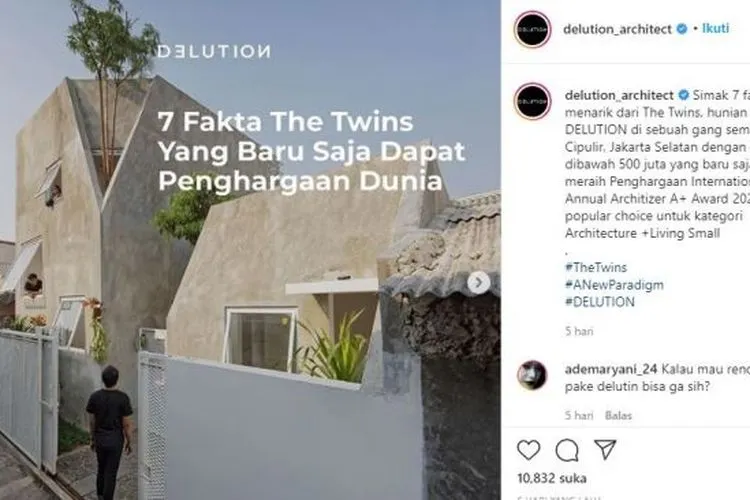 Tangkapan layar Instagram. (Instagram/@delution_architect)