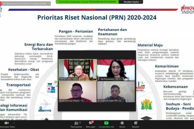 Menteri Riset dan Teknologi / Kepala Badan Riset Inovasi Nasional RI, Prof.Bambang Permadi Soemantri Brodjonegoro saat mengisi webinar bertemakan Eknomi di Simposium Amerika Eropa (SAE) 2020, (Choirul Anam)