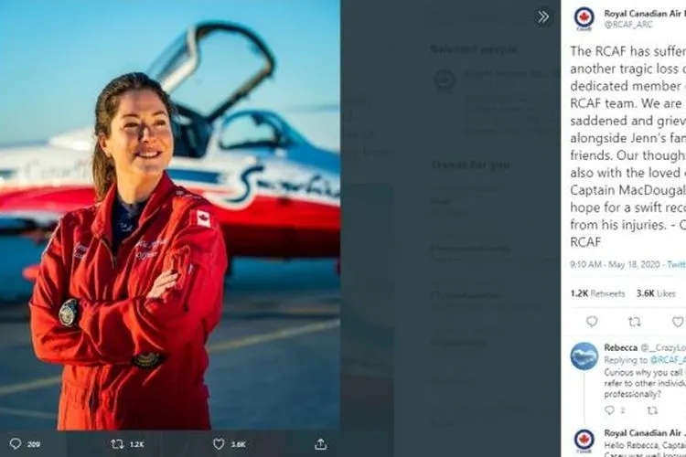 Salah satu korban dalam kecelakaan pesawat Jet Snowbird Kanada. (Twitter/@RCAF_ARC)