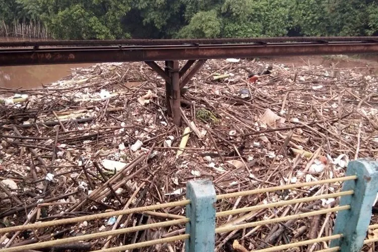 Tumpukan sampah yang menyumbat aliran sungai muara Cikeas Bekasi Laut. (Dok. BPBD Bekasi)