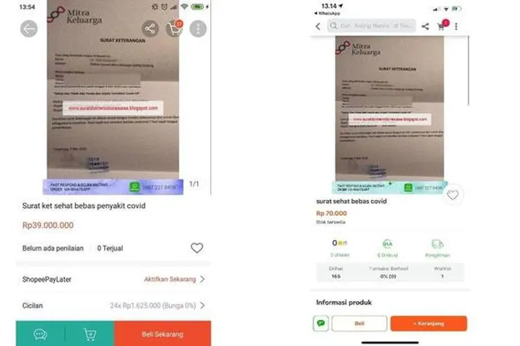Heboh Surat Sehat Bebas Covid-19 Dijual di lapak e-commerce