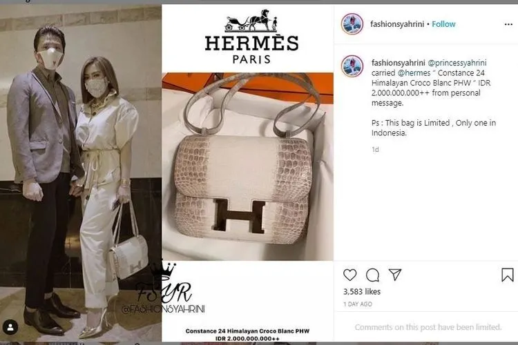 Syahrini Pakai Tas 2 Miliar (instagram.com/fashionsyahrini)