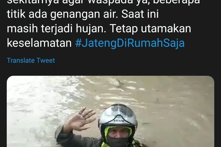 Polda Jateng dalam akun Twitternya @poldajateng_ malah melaporkan sebagai genangan. (dok Twitter)