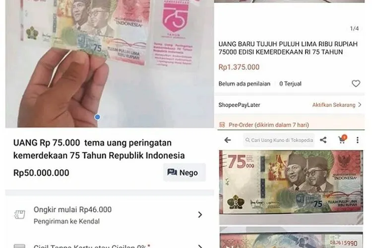 [ilustrasi] Akun penjual uang peringatan khusus Rp75 ribu harga selangit di akun shopee/dok: @lambe_turah