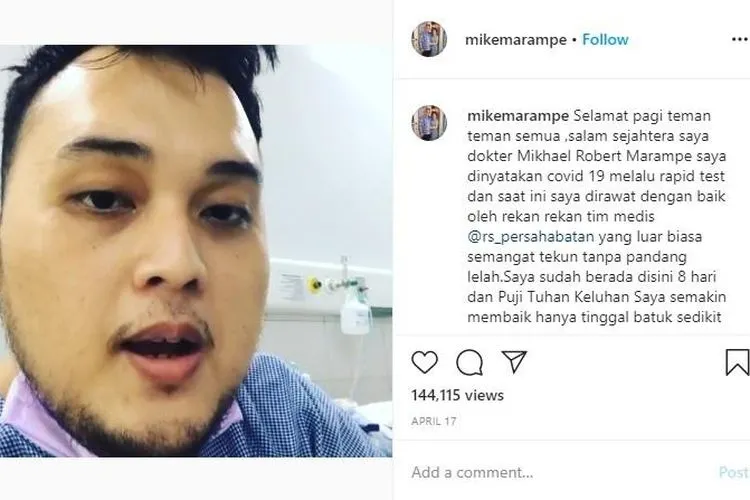 Unggahan terakhir Dokter Michael Robert Marampe. (instagram/mikemarampe)