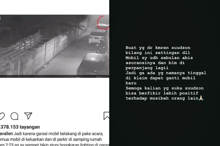 kolase dari tangkap layar kronologi pembakaran mobil Via Vallen di Sidoarji/ instagram: @viavallen
