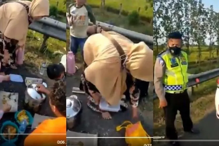 Viral Keluarga Makan di Pinggir Jalan Tol Cipali (Twitter)
