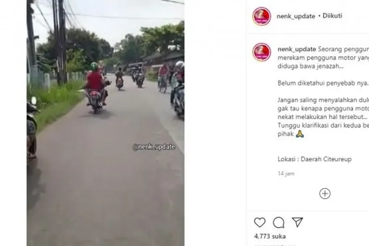 Viral Pemotor Diduga Angkut Jenazah (Instagram/nenk_update).