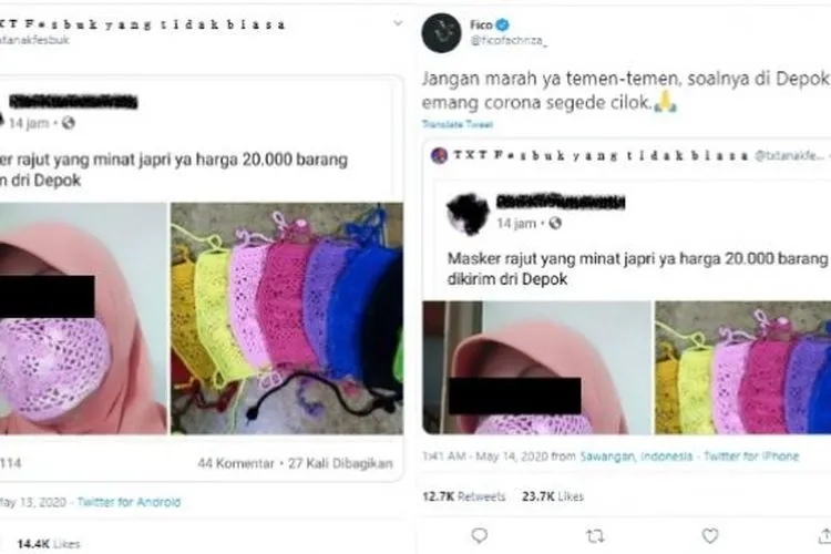 Viral wanita jual masker rajut banyak berlubang (Twitter)