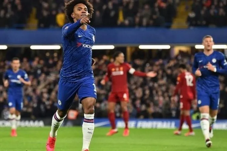 Penyerang sayap Chelsea, Willian mencetak gol kemenangan atas Liverpool dengan skor 2-0 di ajang Piala FA, Rabu (4/3/2020) dini hari WIB. (AFP)