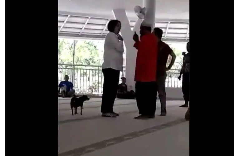 screenshoot video wanita bawa anjing ke masjid