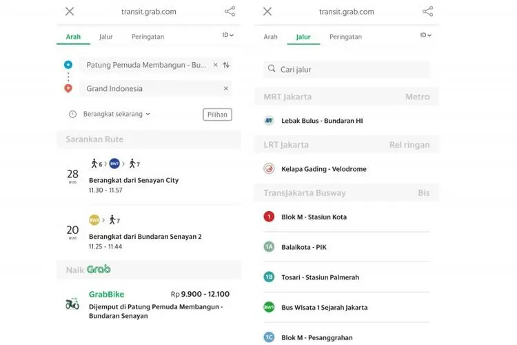 Fitur Rute Angkutan Umum Grab. (Antara)
