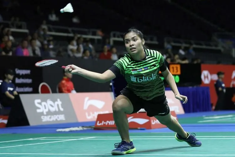 Pemain bulu tangkis tunggal putri Indonesia Gregoria Mariska Tunjung ditaklukkan oleh pebulutangkis Denmark Mia Blichfeldt dengan skor 16-21 dan 20-22 dalam turnamen Singapore Open 2019 di Singapore Indoor Stadium, Singapura, Rabu (10/4/2019) (Tim Humas PBSI)