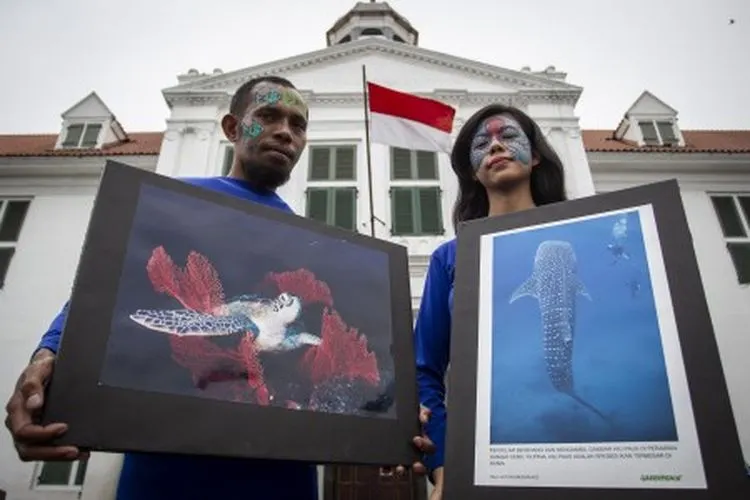 Ilustrasi--Aktivis Greenpeace melakukan kampanye tentang perlindungan laut di kawasan Museum Fatahillah, Jakarta, Minggu (19/5/2019). Kegiatan tersebut digelar jelang peringatan Hari Laut Sedunia yang berisi ajakan dan gerakan untuk memperkuat perlindungan laut global dan Indonesia karena kondisi laut saat ini terus dalam ancaman serius dari penangkapan ikan berlebih, pencemaran dan perubahan iklim. ANTARA FOTO/Dhemas Reviyanto/foc.