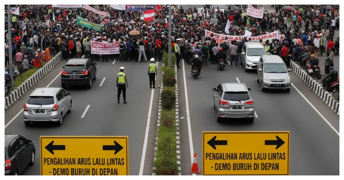 Ilustrasi. Lalu Lintas untuk Menghindari Aksi Demo di Jakarta (Sumber: Generative AI)