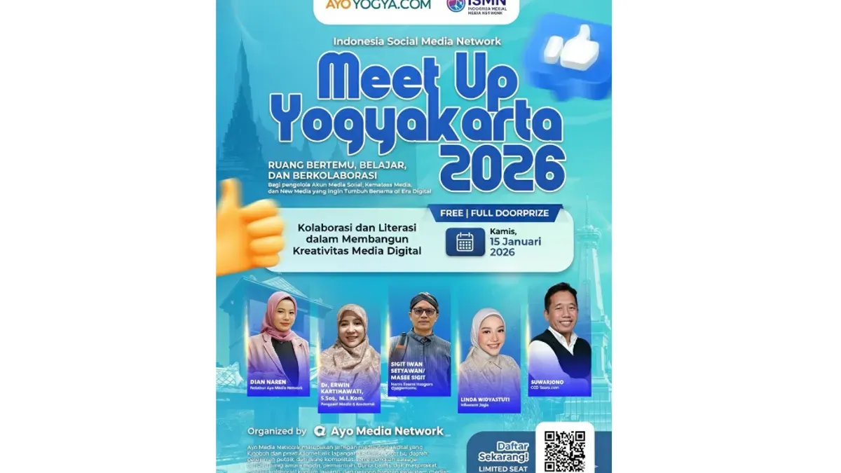 Indonesia Social Media Network (ISMN) Meetup Yogyakarta 2026 akan diselenggarakan pada Kamis, 15 Januari 2026.